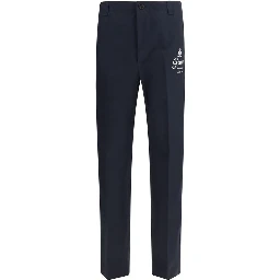 Blue Cotton Casual Pants