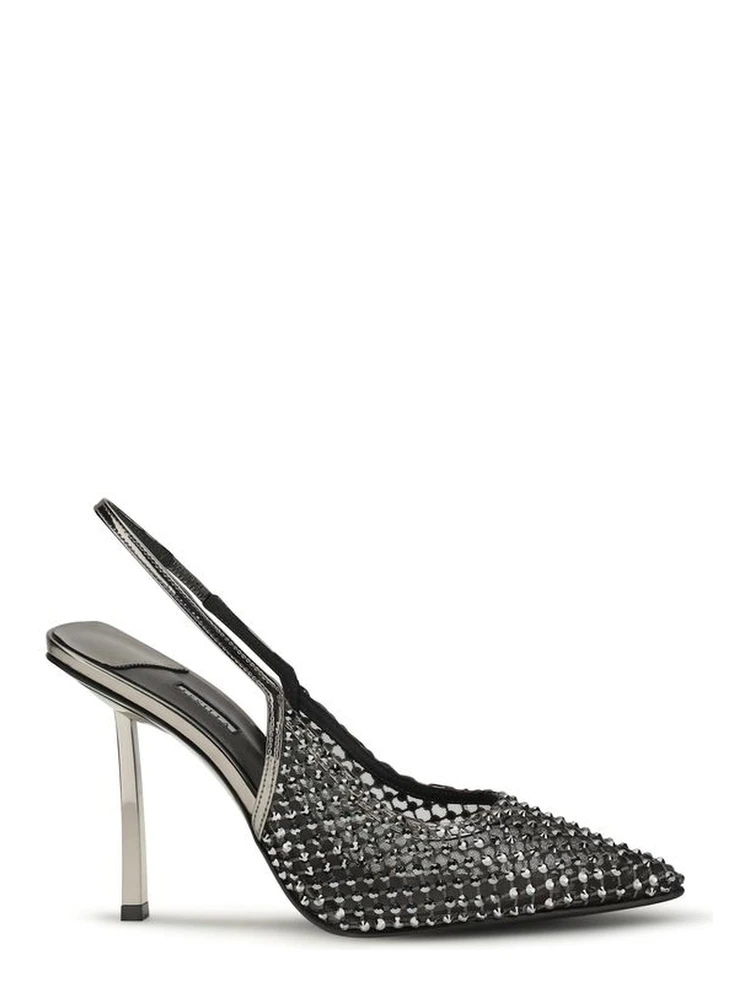 Black Nylon High Heel Pumps