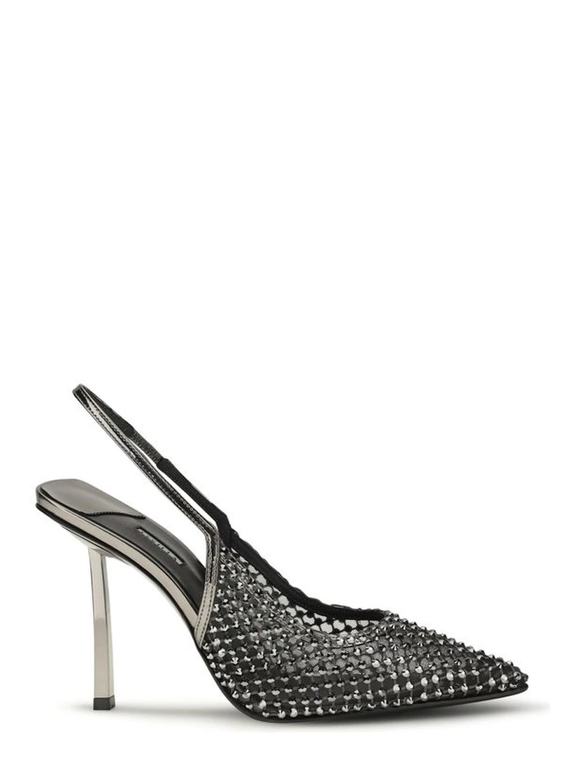 Black Nylon High Heel Pumps