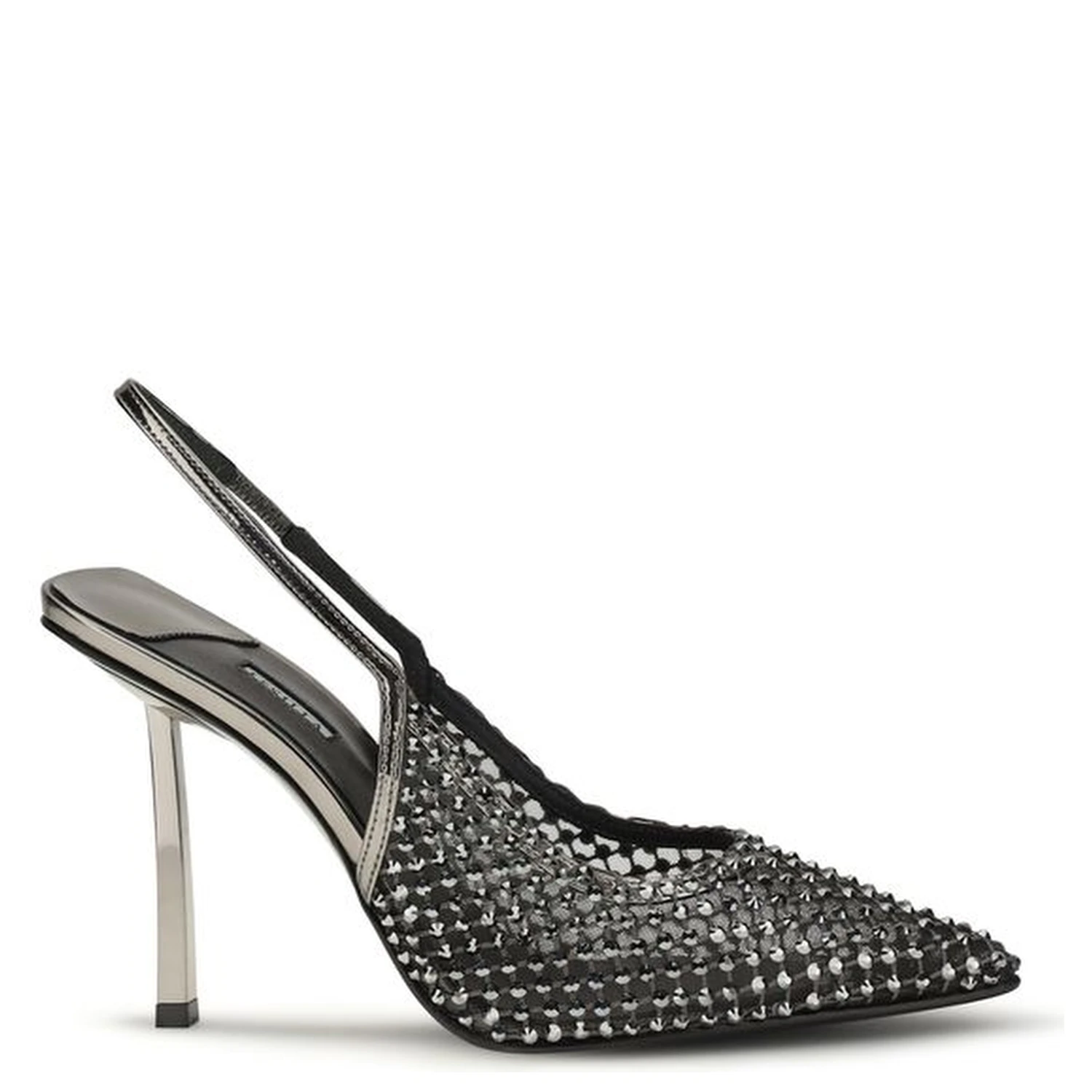 Black Nylon High Heel Pumps