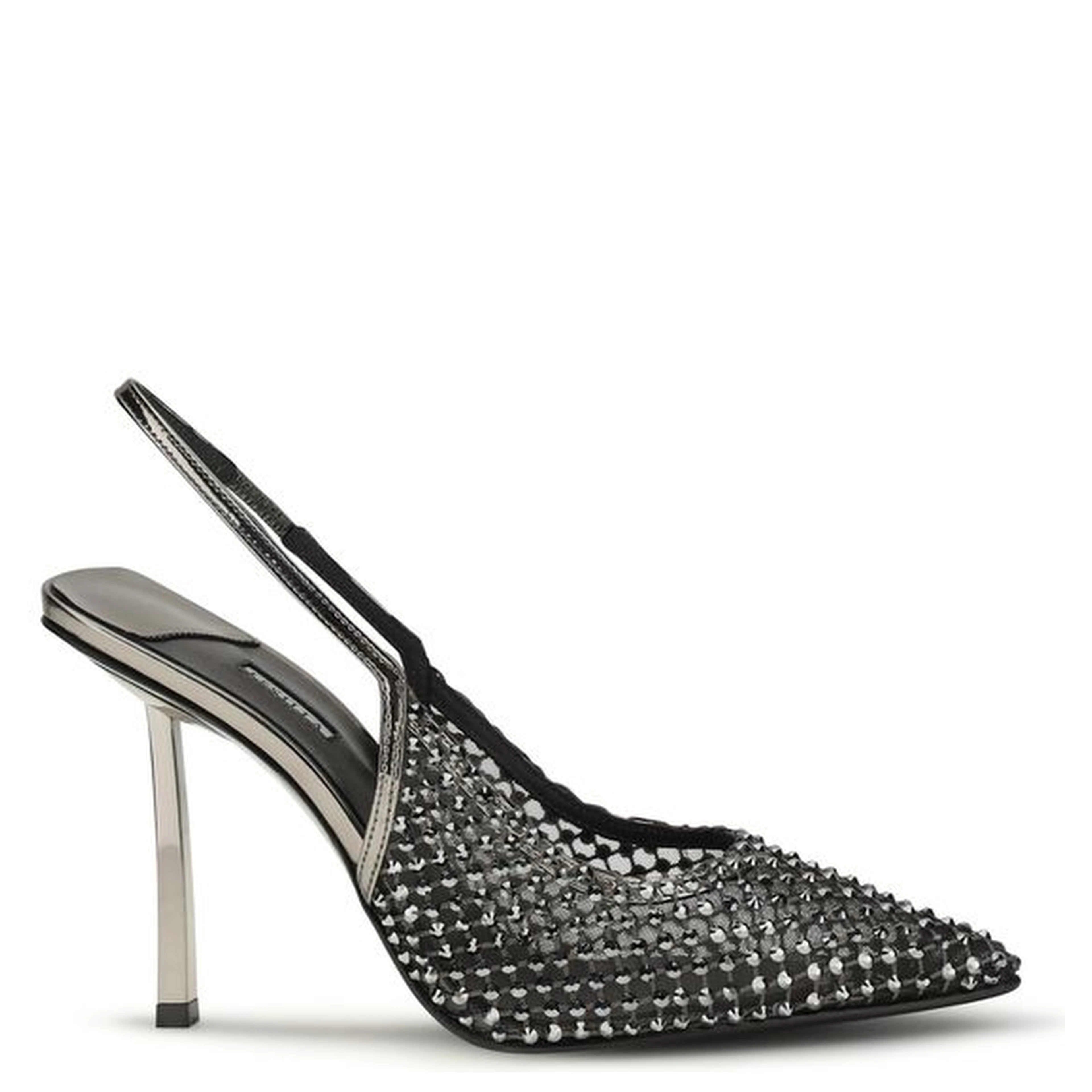 Black Nylon High Heel Pumps