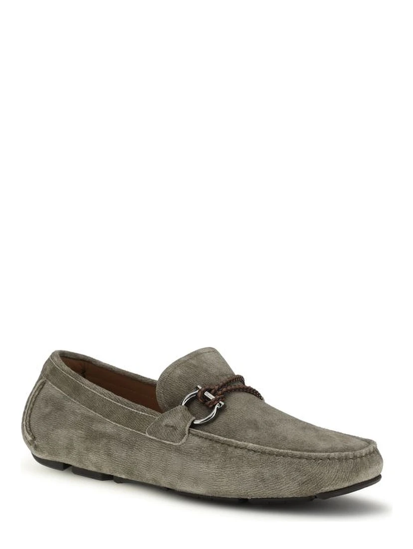 Gray Calf Leather Bos Taurus Slip-On Loafers