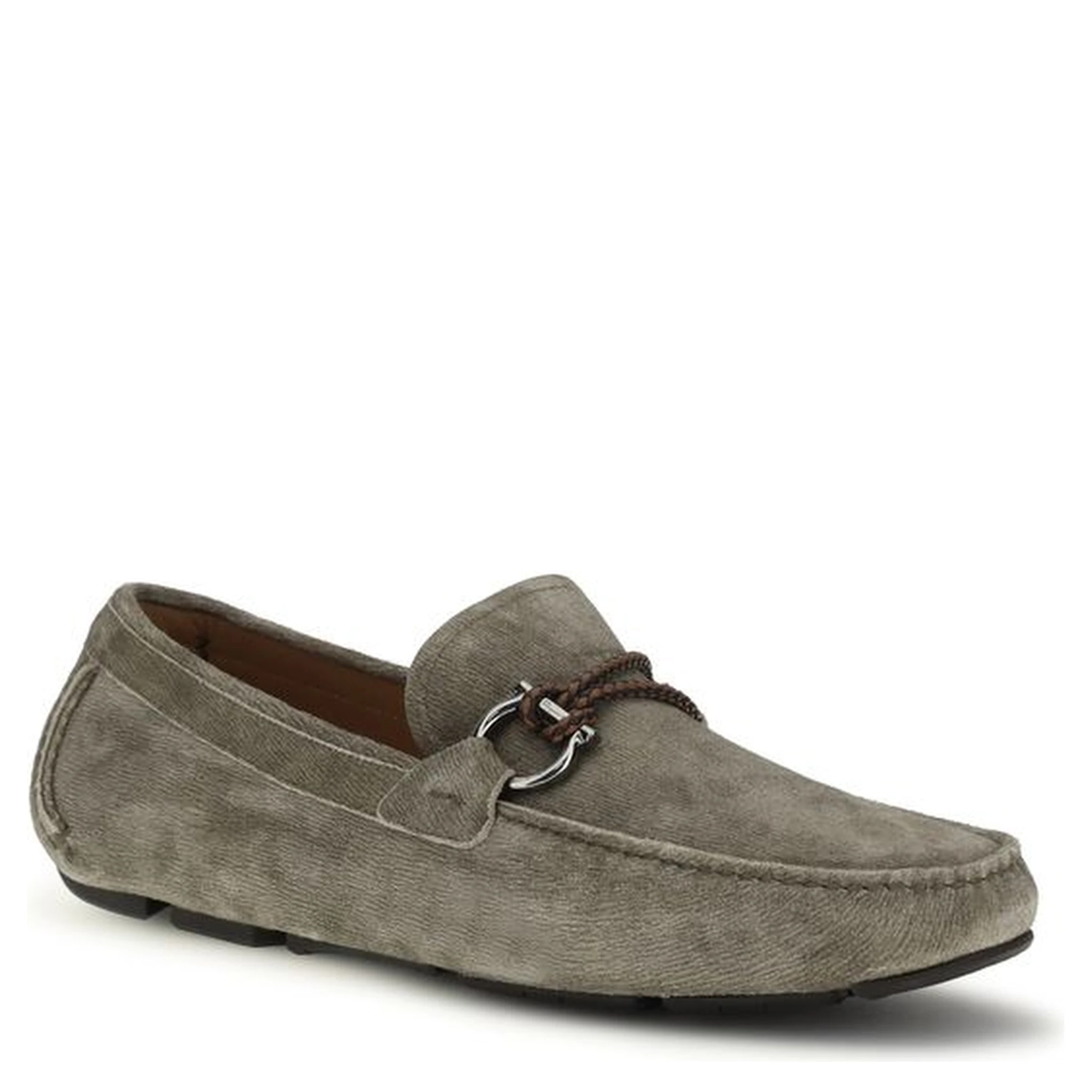 Gray Calf Leather Bos Taurus Slip-On Loafers