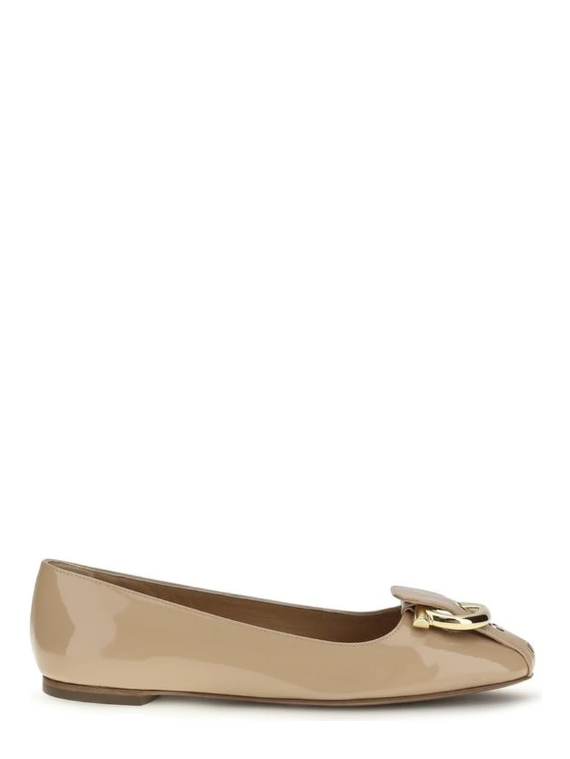 Beige Calf Leather Bos Taurus Ballet Flats