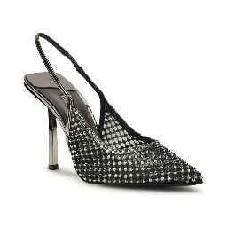 Black Nylon High Heel Pumps