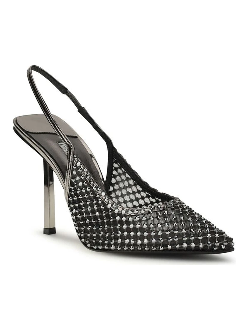Black Nylon High Heel Pumps