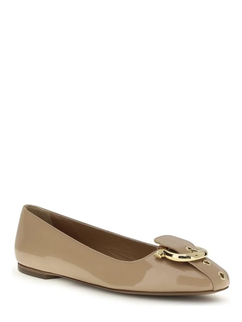 Beige Calf Leather Bos Taurus Ballet Flats