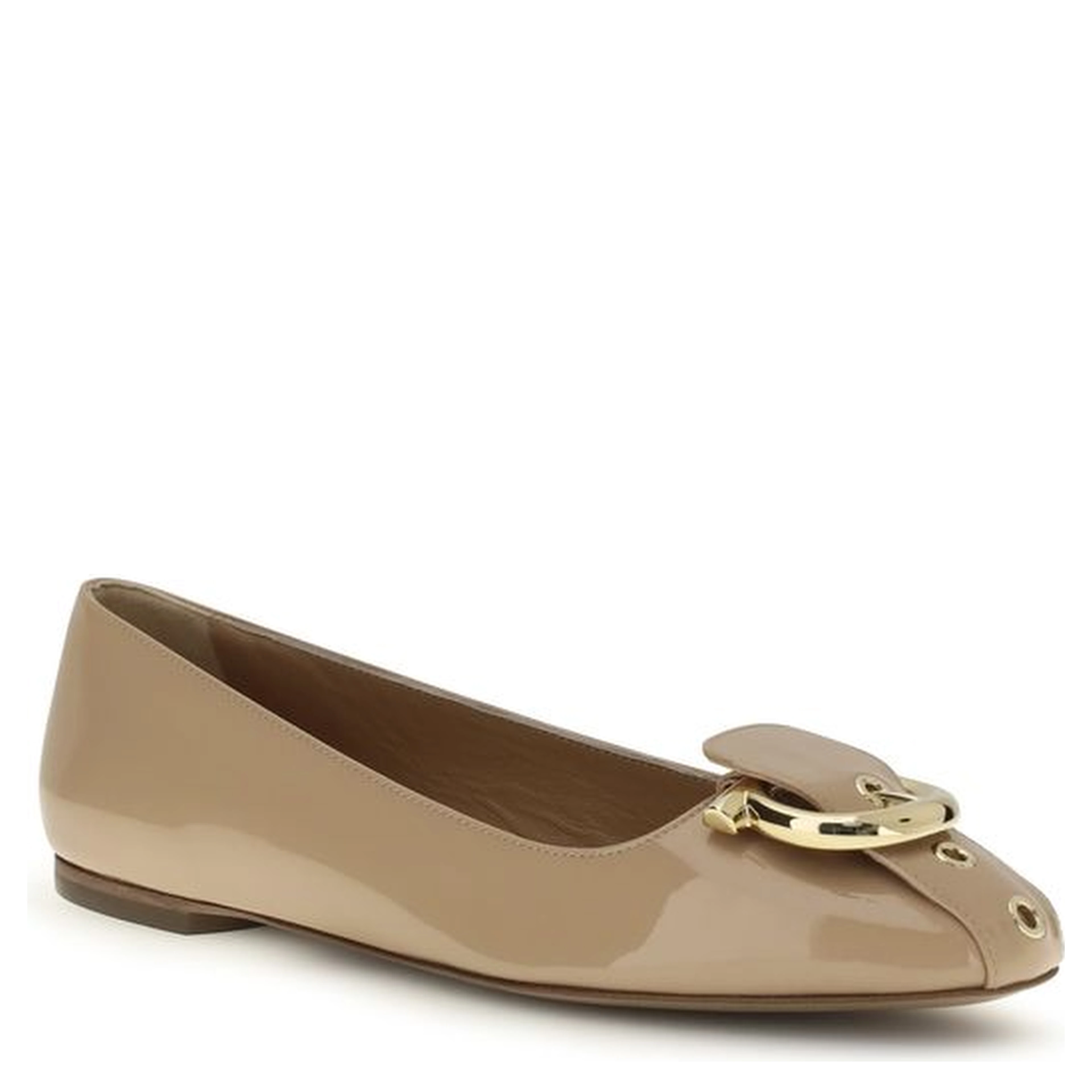 Beige Calf Leather Bos Taurus Ballet Flats