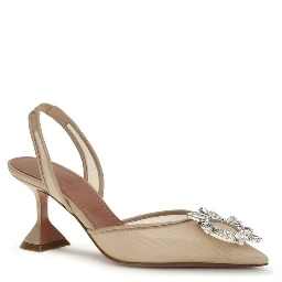 Beige Polyester High Heel Pumps