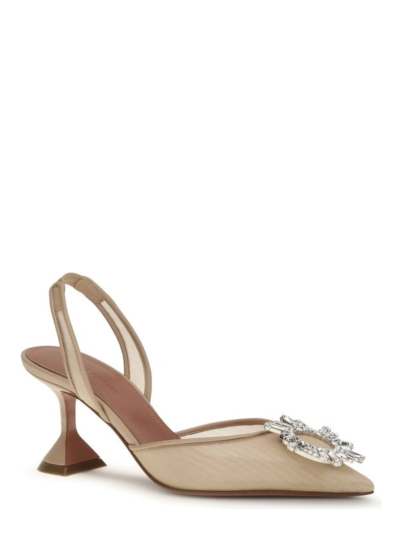 Beige Polyester High Heel Pumps