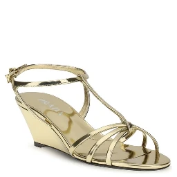 Gold Calf Leather Bos Taurus Wedge Sandals