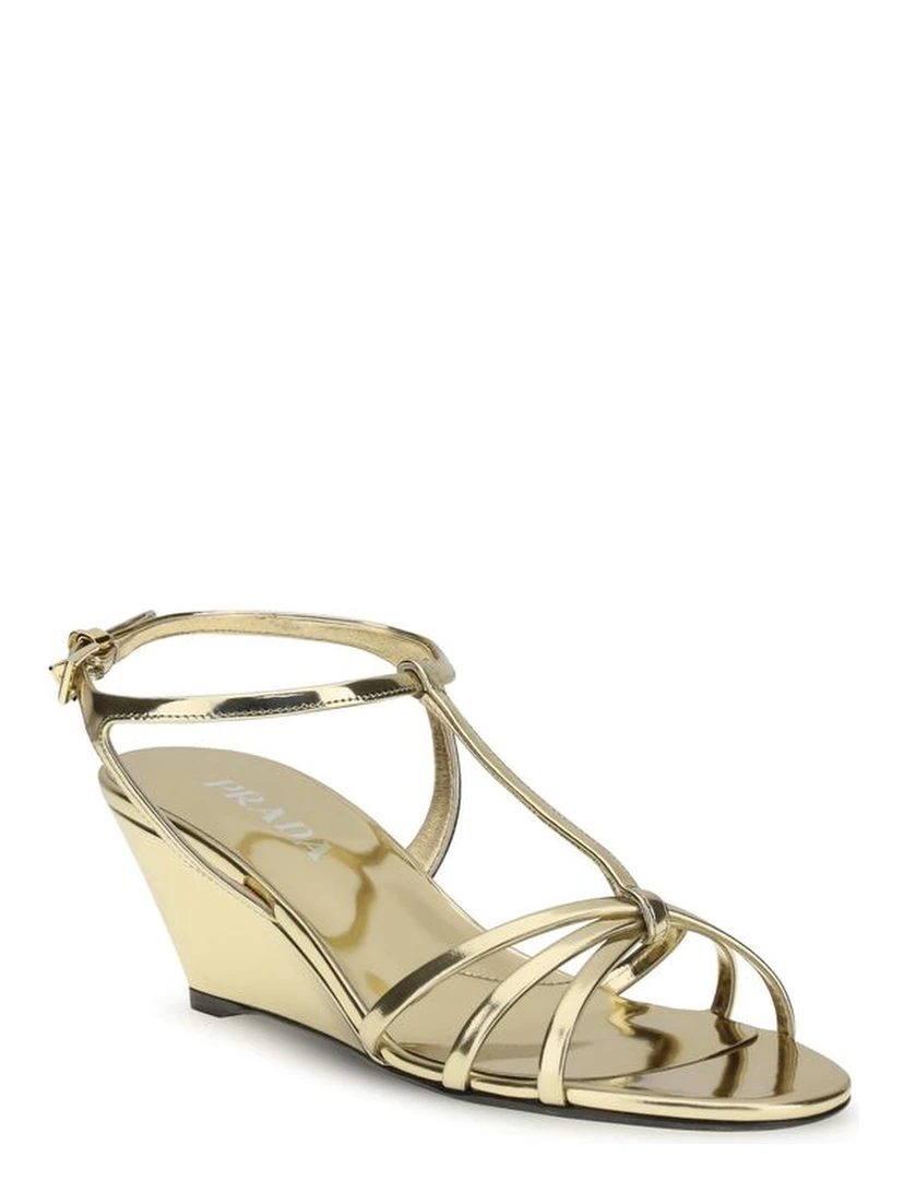 Gold Calf Leather Bos Taurus Wedge Sandals