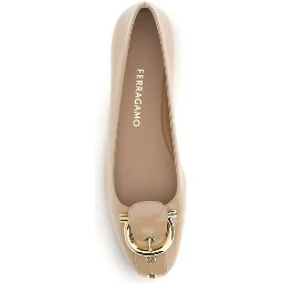 Beige Calf Leather Bos Taurus Ballet Flats