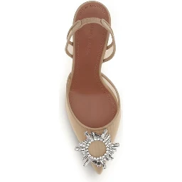Beige Polyester High Heel Pumps