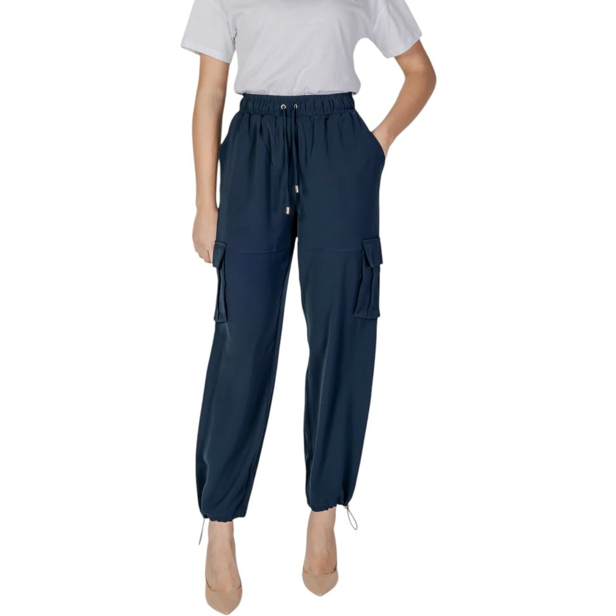 Blue Polyester Cargo Pants