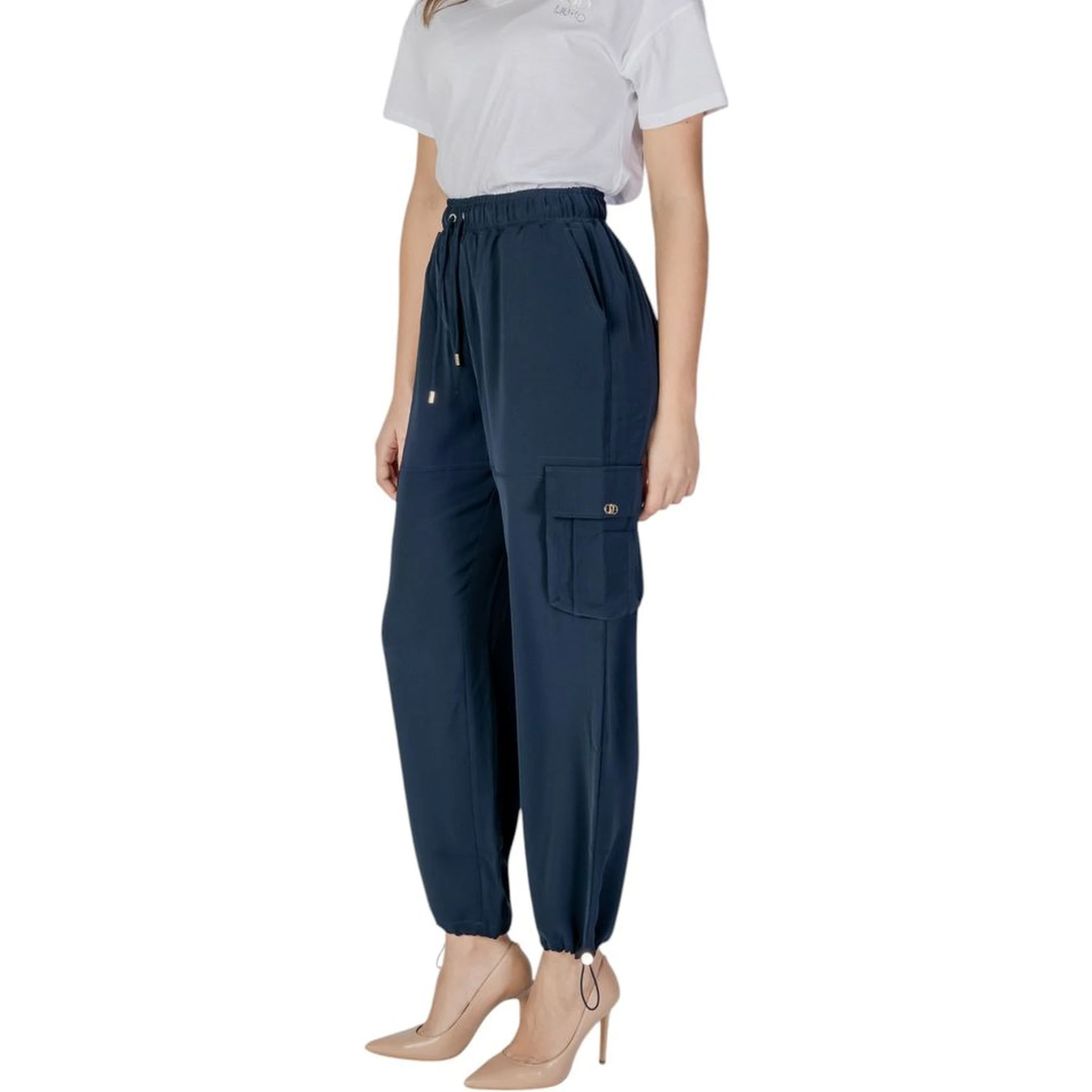 Blue Polyester Cargo Pants