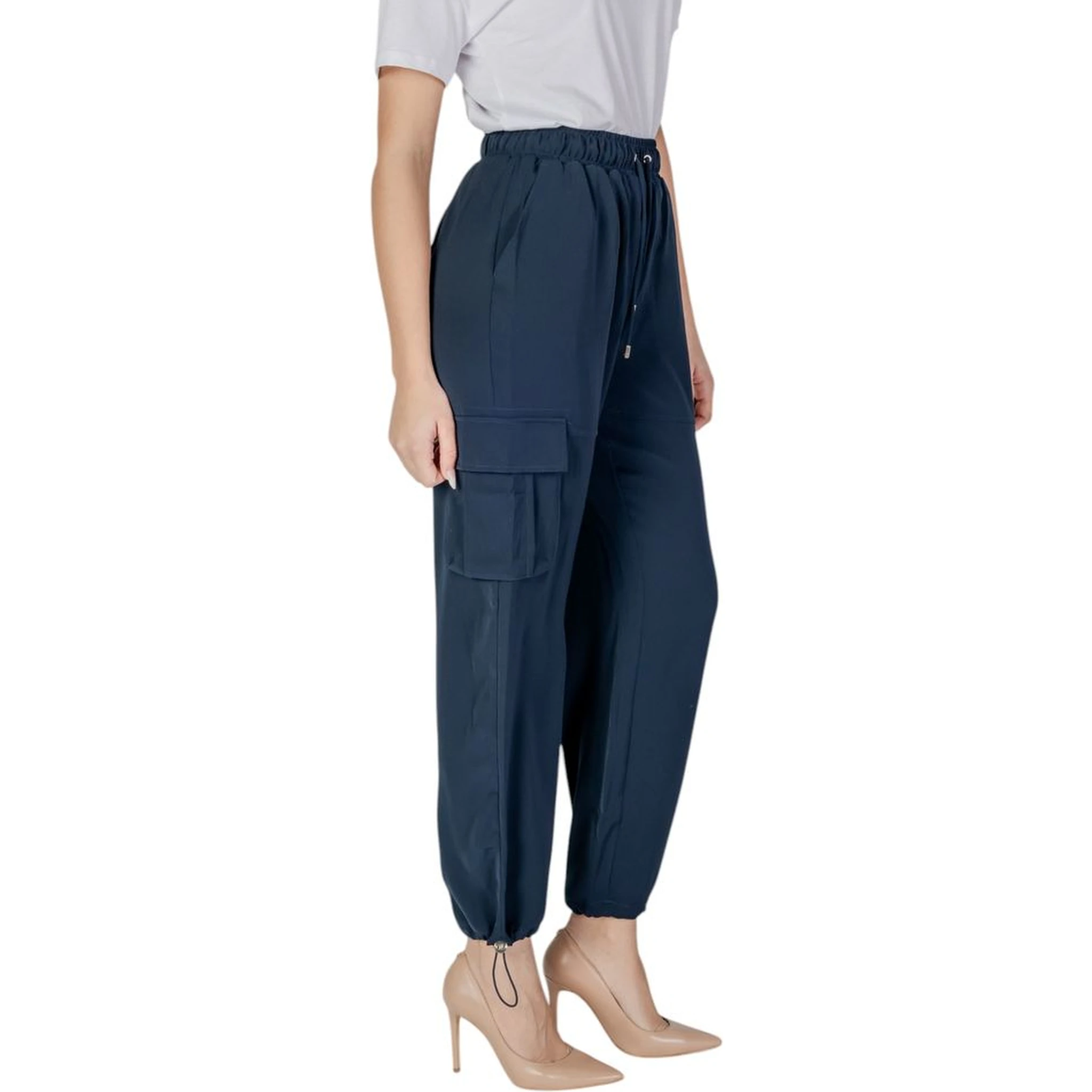 Blue Polyester Cargo Pants