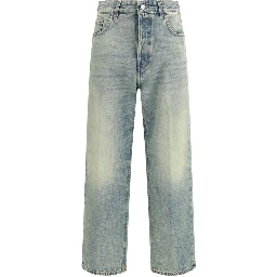 Blue Cotton Straight-Leg Jeans