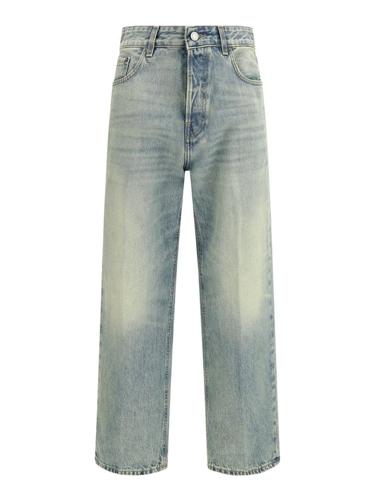 Blue Cotton Straight-Leg Jeans
