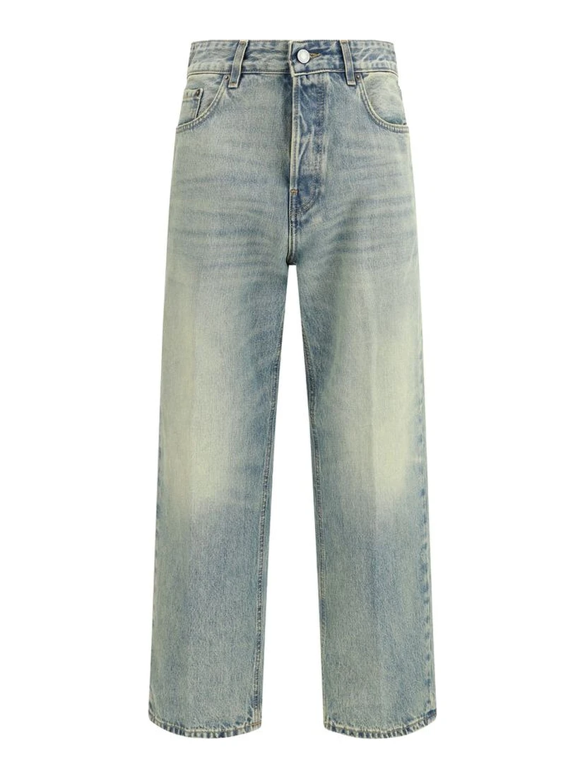 Blue Cotton Straight-Leg Jeans