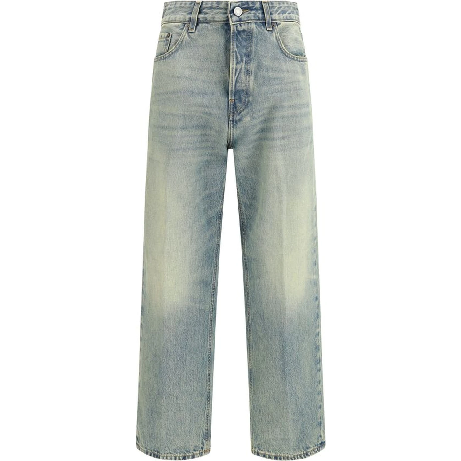 Blue Cotton Straight-Leg Jeans