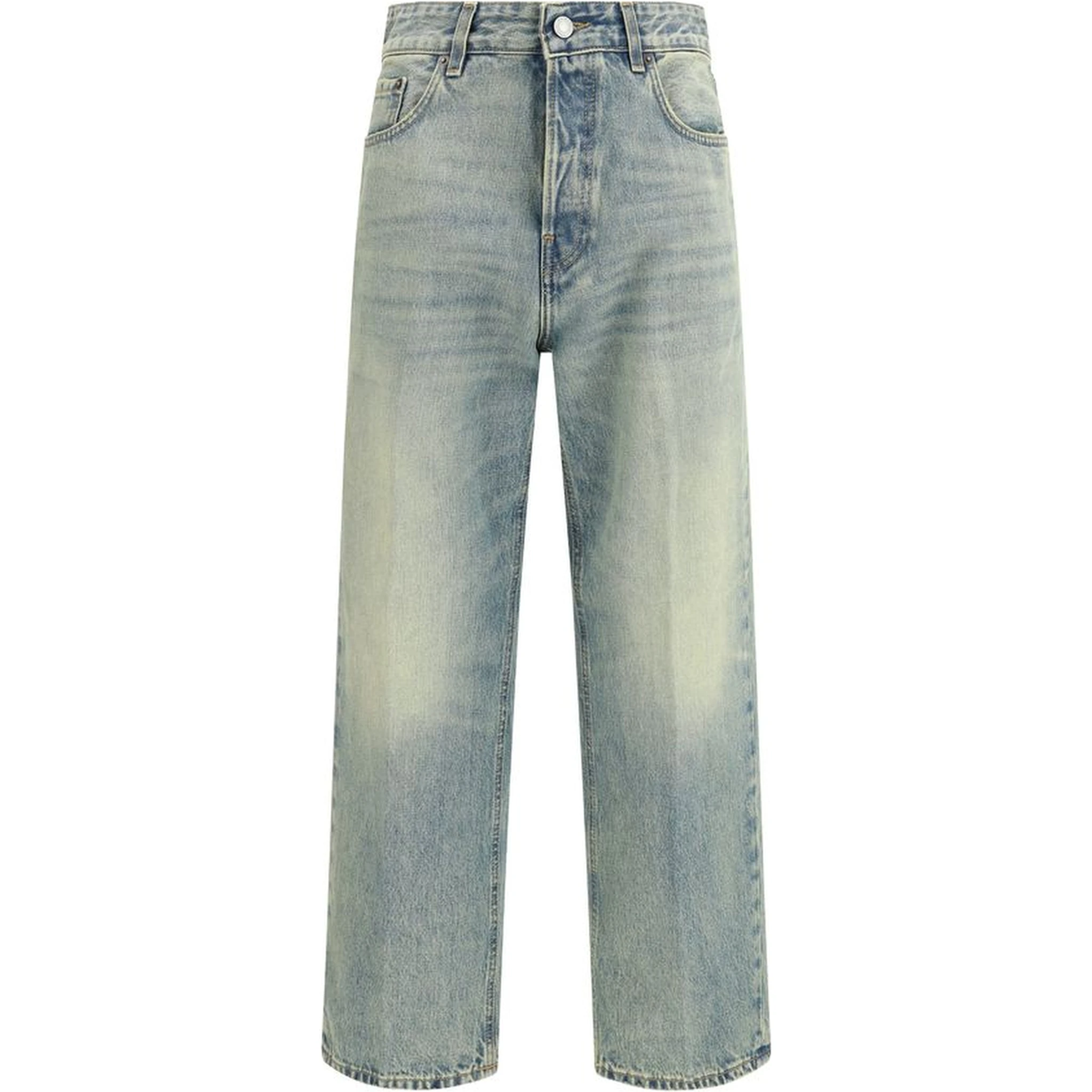Blue Cotton Straight-Leg Jeans