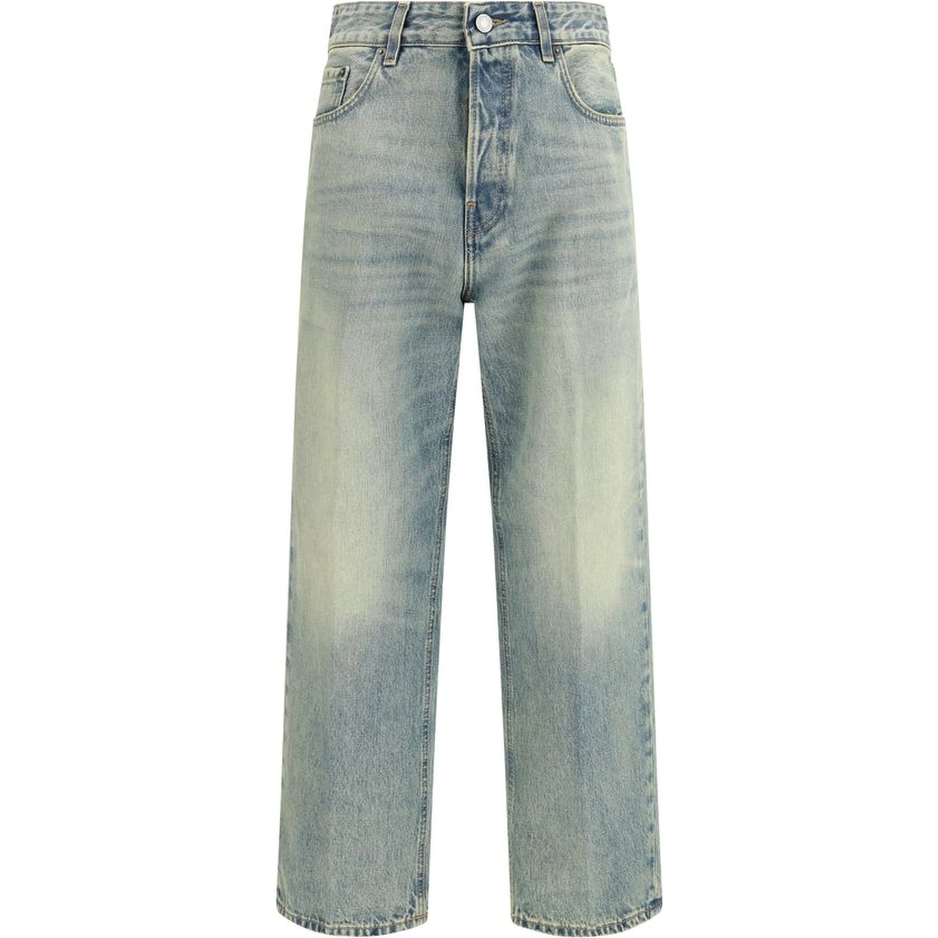 Blue Cotton Straight-Leg Jeans