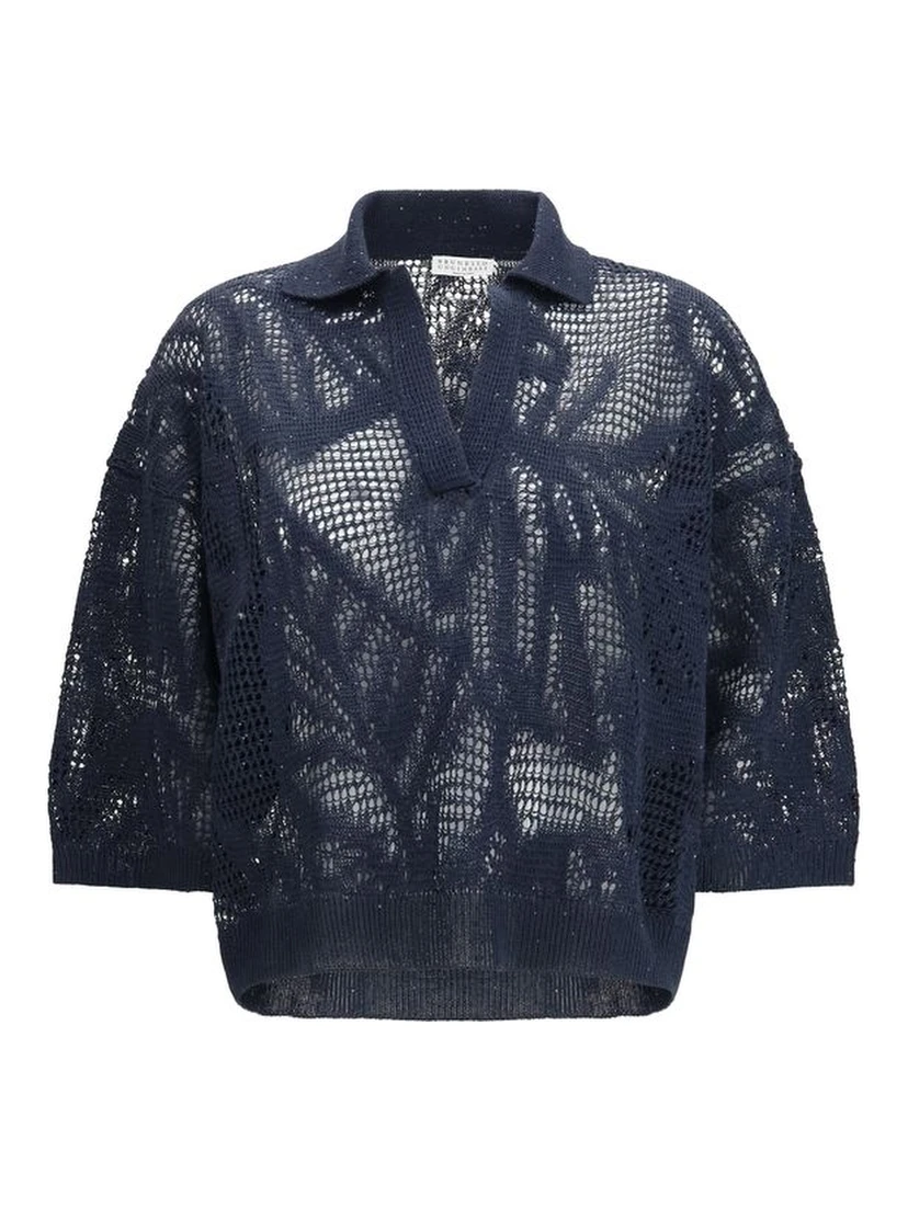 Blue Linen Polo Shirt