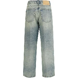 Blue Cotton Straight-Leg Jeans