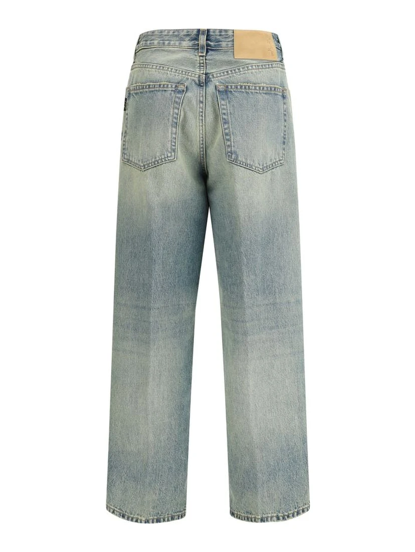 Blue Cotton Straight-Leg Jeans