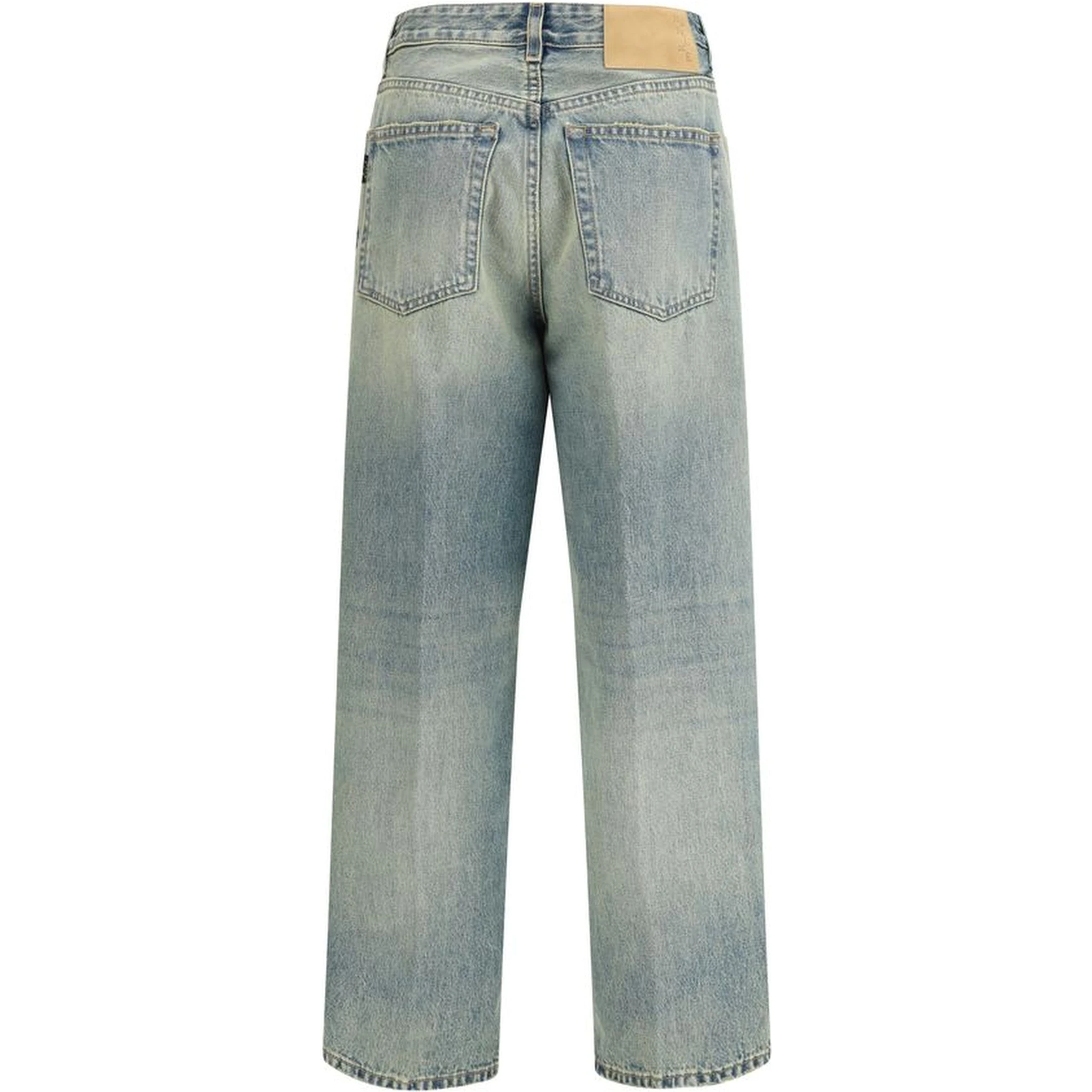 Blue Cotton Straight-Leg Jeans