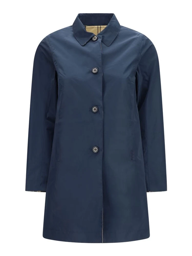 Blue Polyester Trench Coat