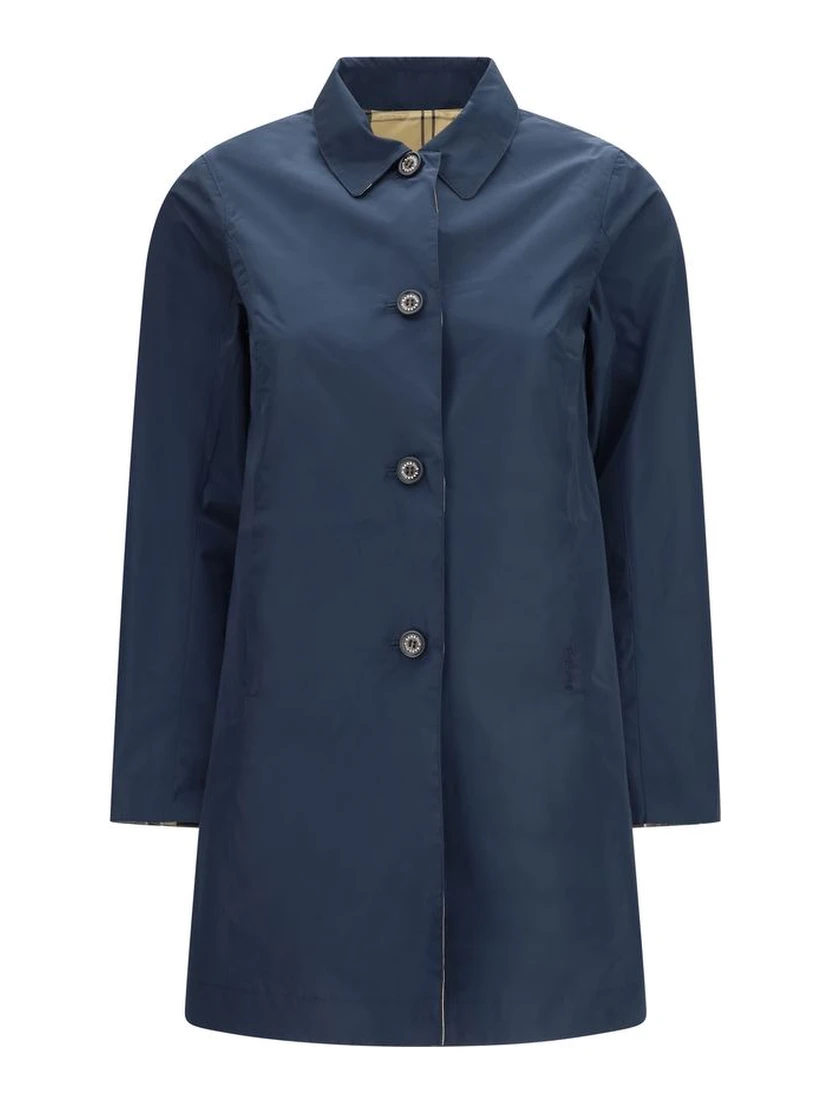 Blue Polyester Trench Coat