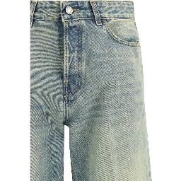 Blue Cotton Straight-Leg Jeans