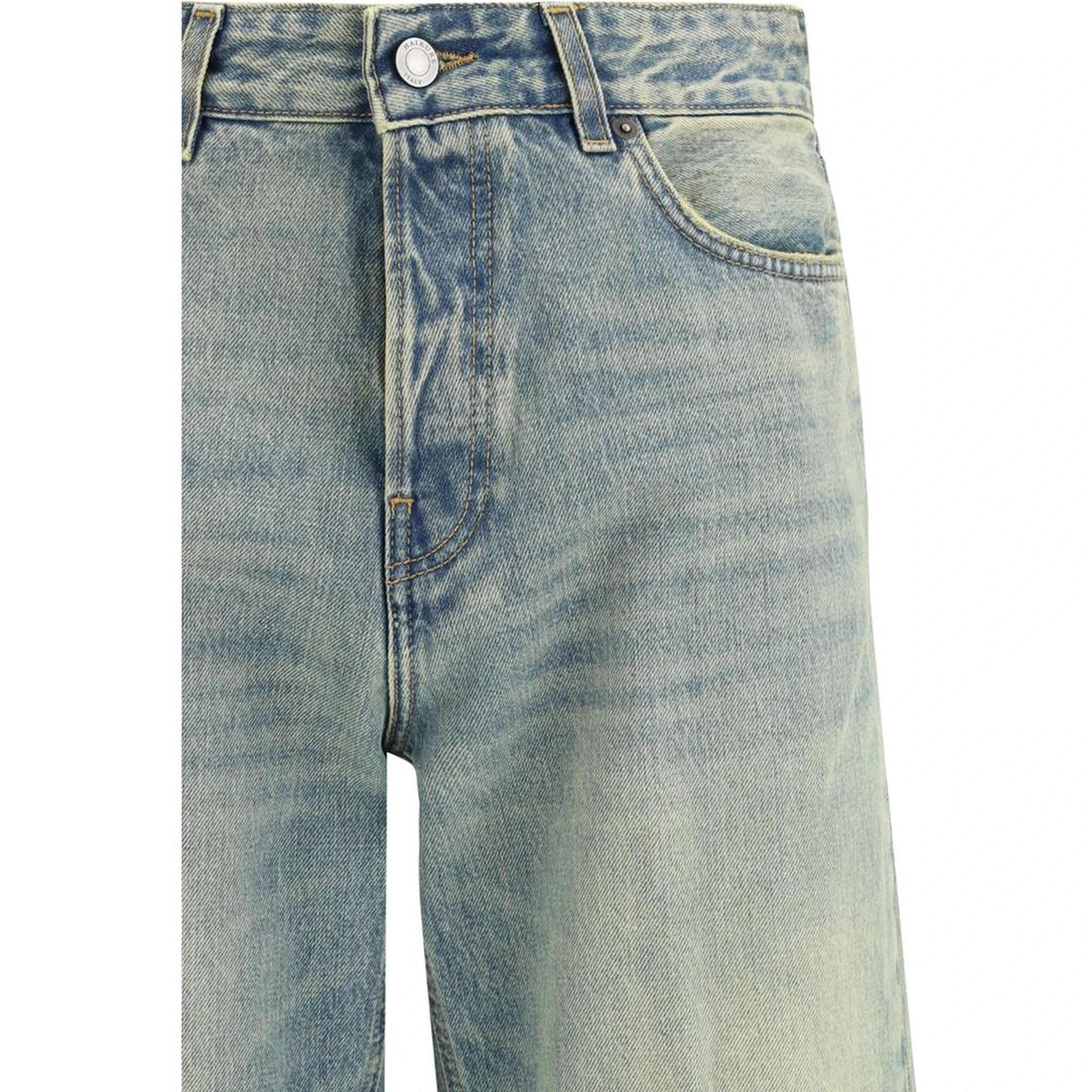 Blue Cotton Straight-Leg Jeans
