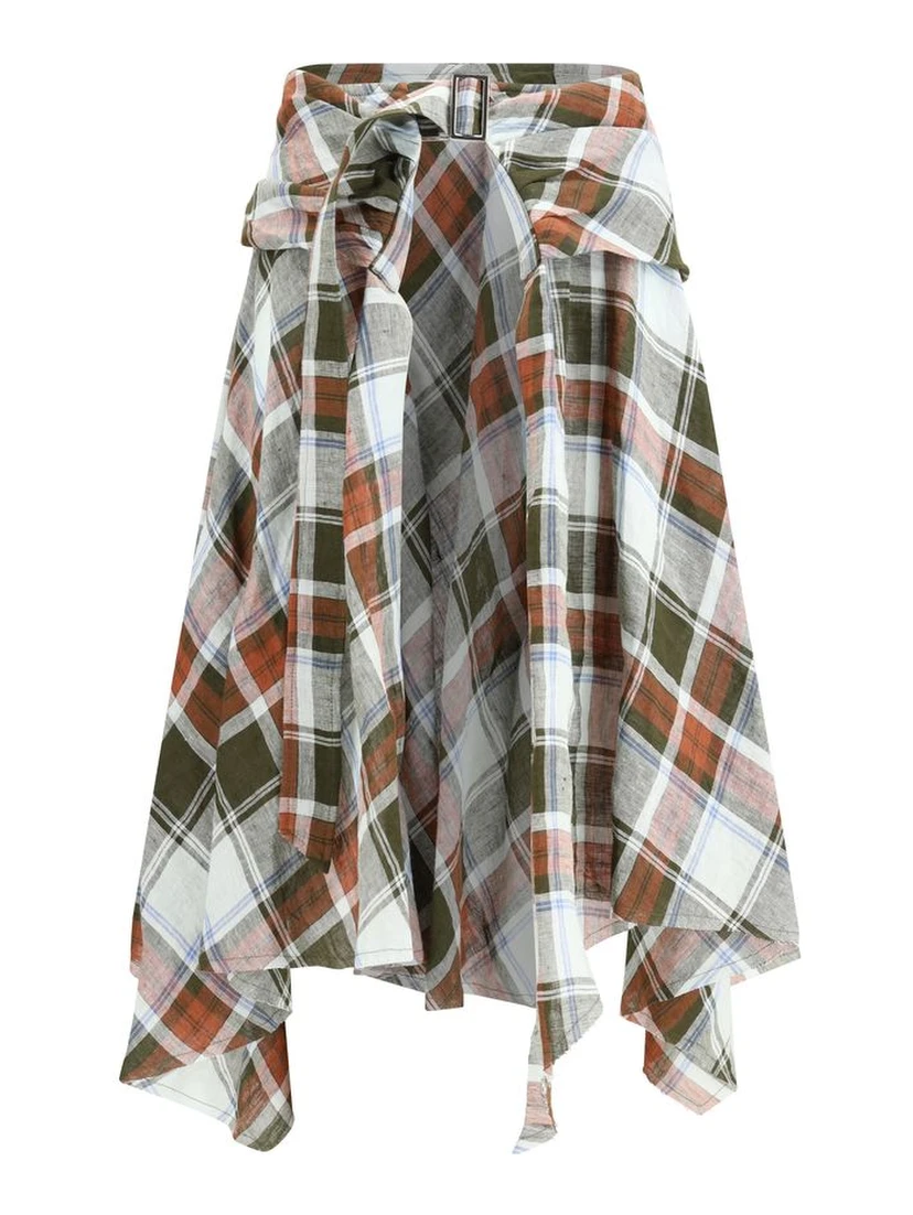 Multicolor Linen Midi Skirt