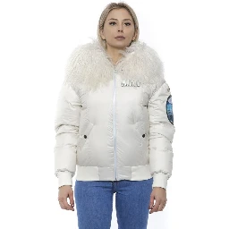 White Polyester Women Bomber Jacket