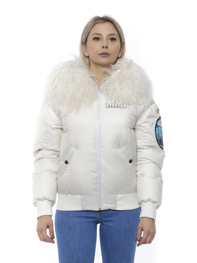 White Polyester Women Bomber Jacket