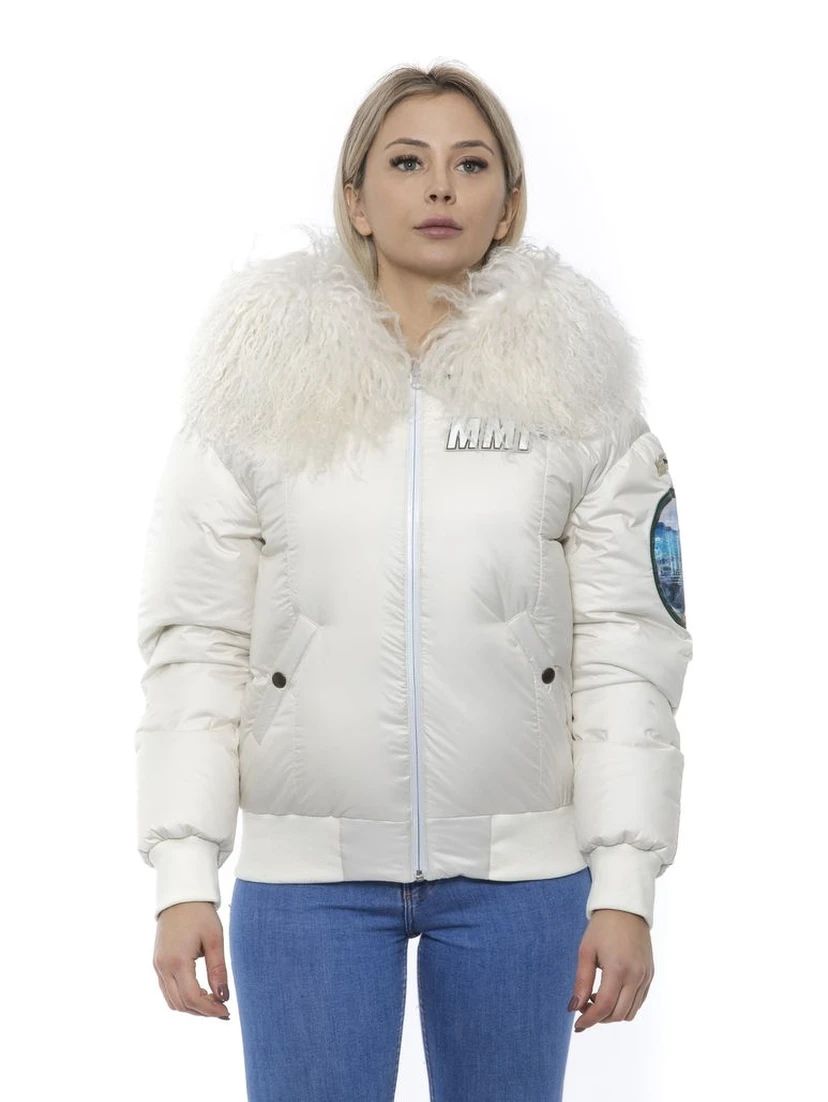 White Polyester Women Bomber Jacket
