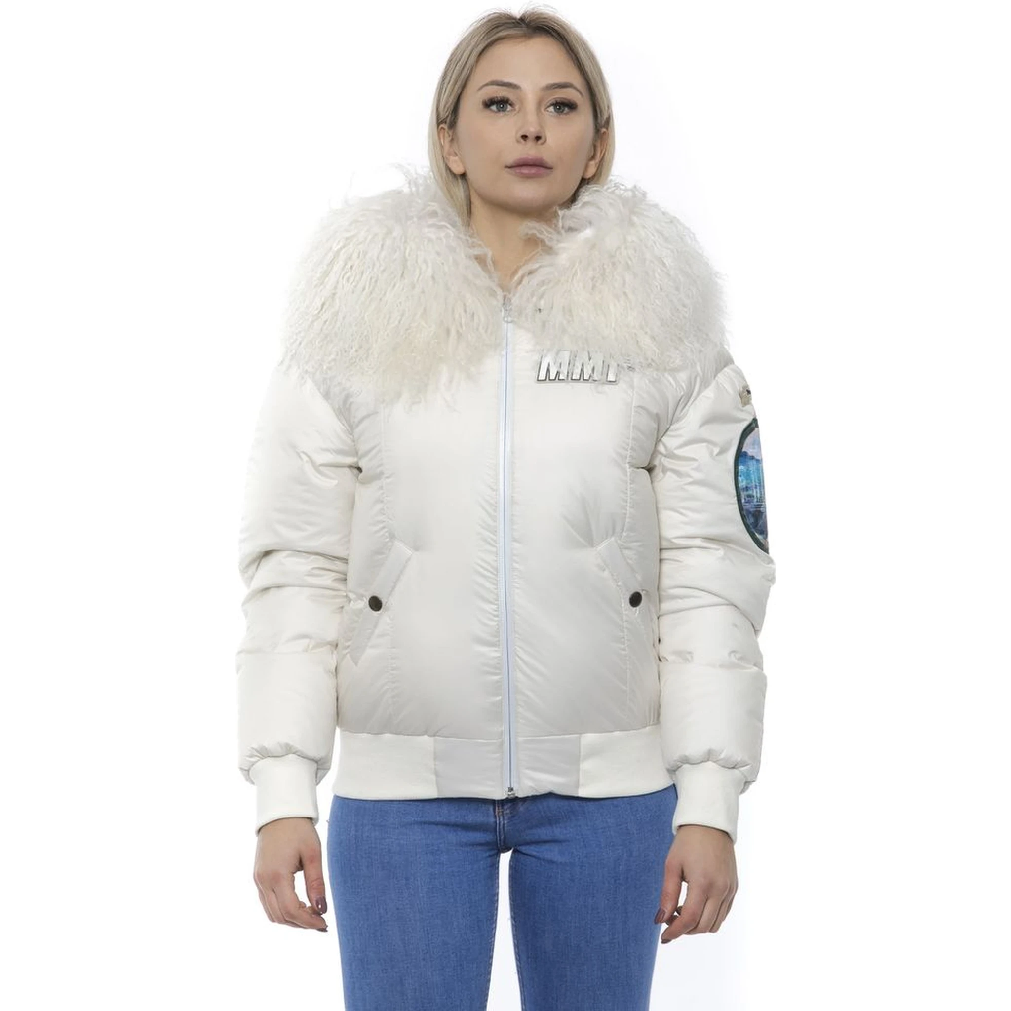 White Polyester Women Bomber Jacket