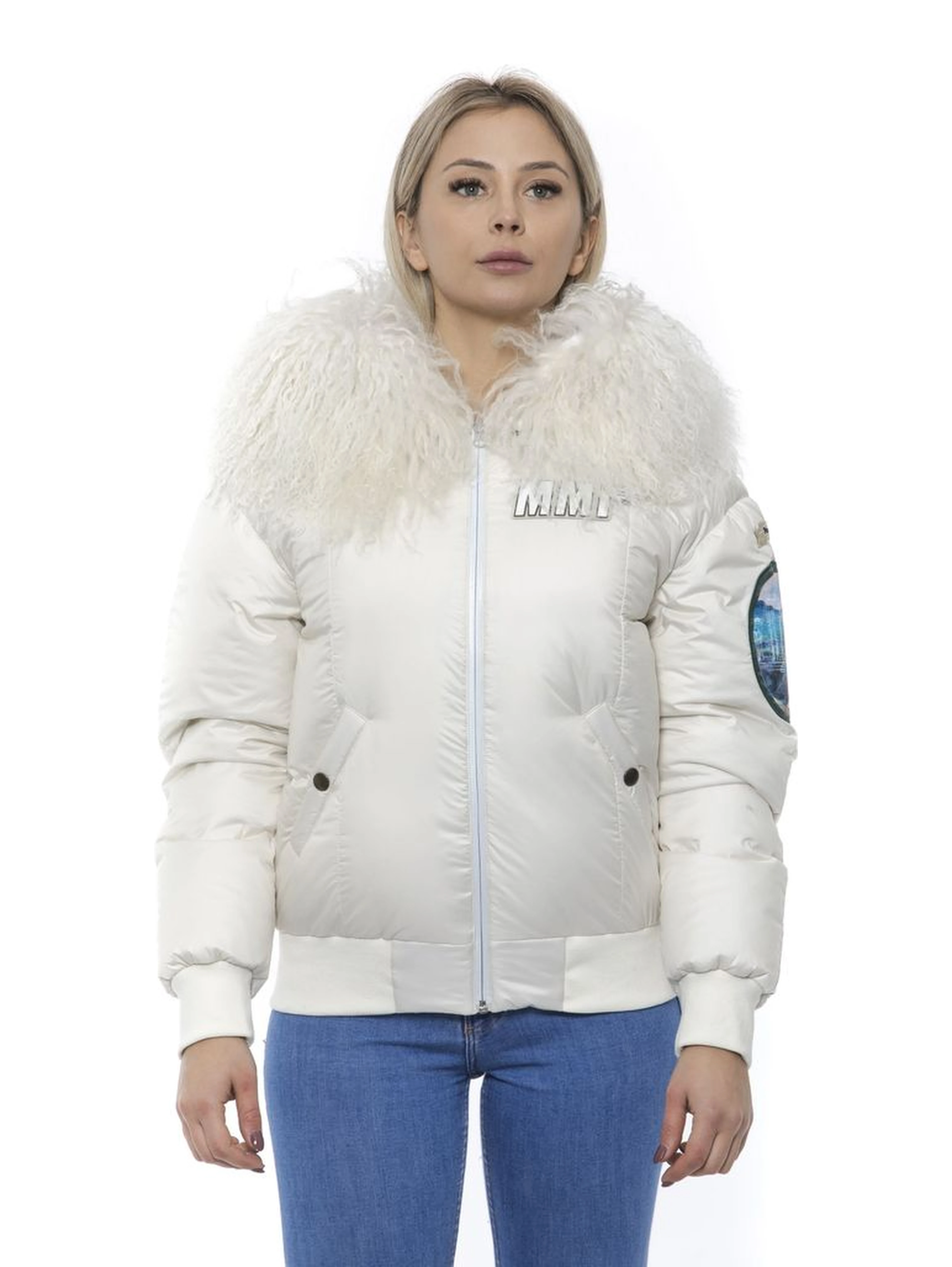White Polyester Women Bomber Jacket