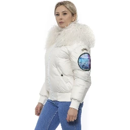 White Polyester Women Bomber Jacket