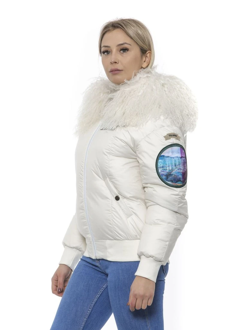 White Polyester Women Bomber Jacket