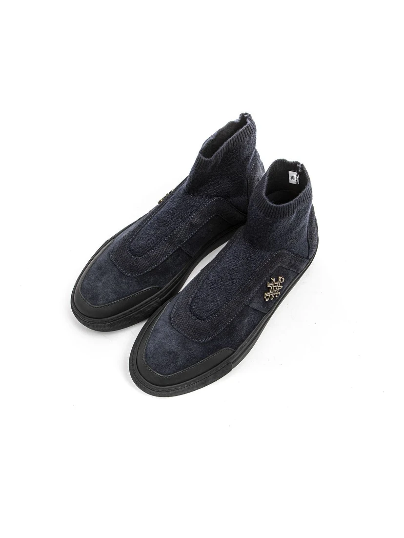 Blue Leather Womens Ankle Boot