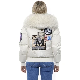 White Polyester Women Bomber Jacket