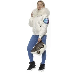 White Polyester Women Bomber Jacket