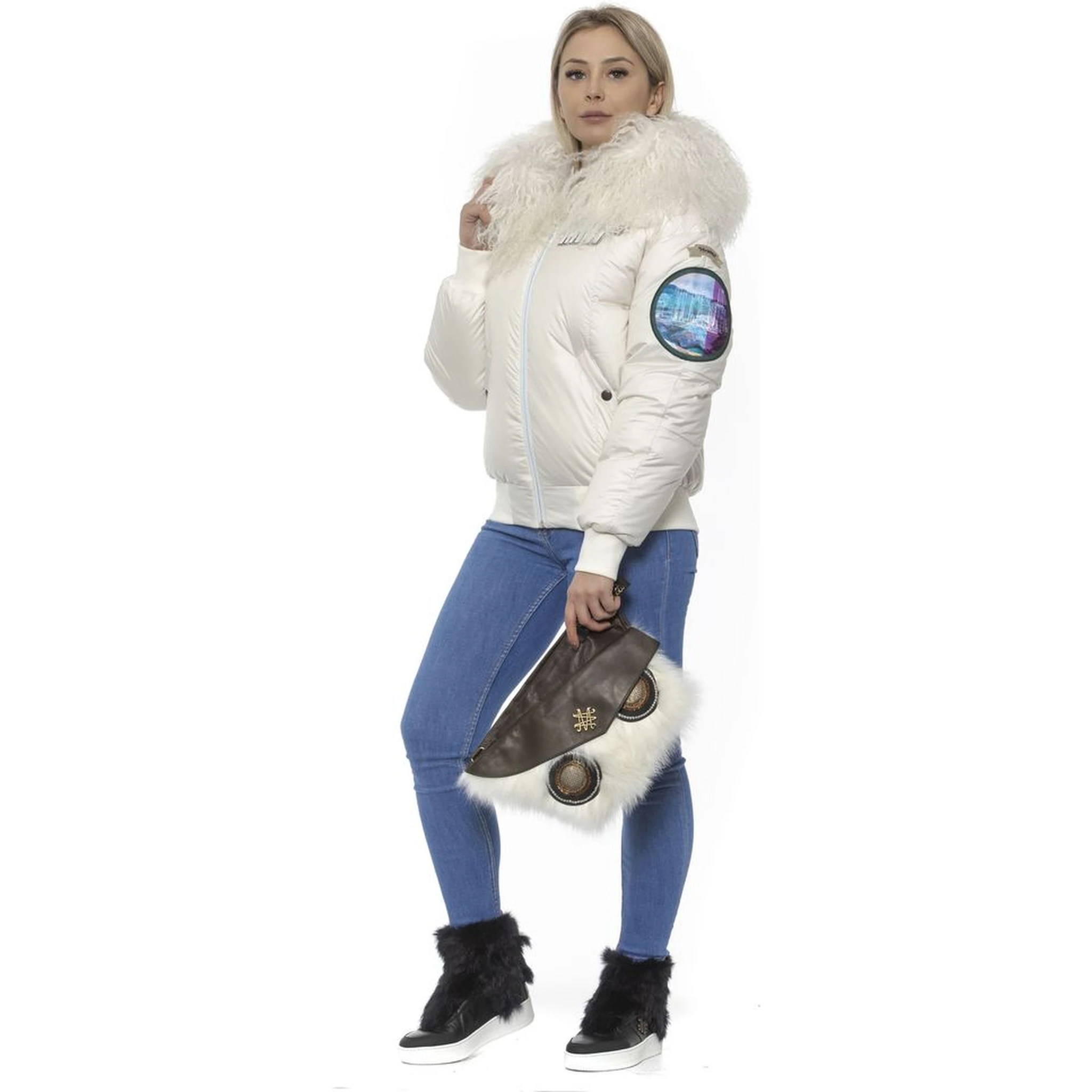 White Polyester Women Bomber Jacket