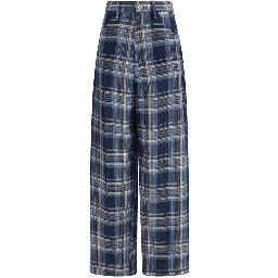 Blue Linen Casual Pants