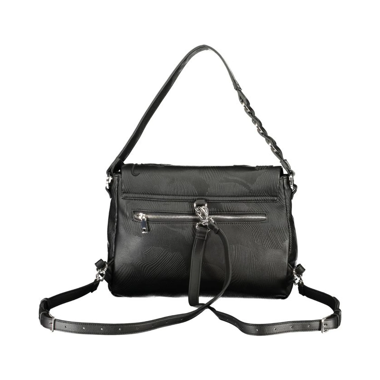 Black Polyurethane Women Backpack