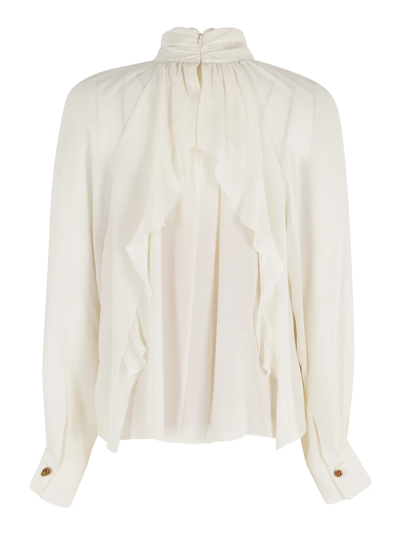 GATHERED DRAPED NECK BLOUSE